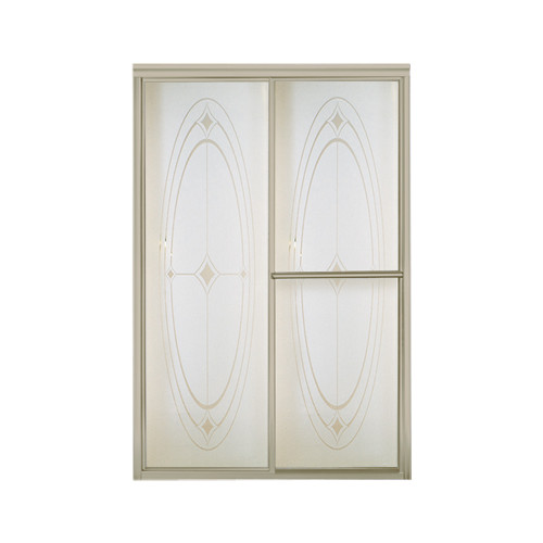 43.875-in to 48.875-in W x 70-in H Sliding Shower Door in Nickel with Ellipse Glass Pattern
