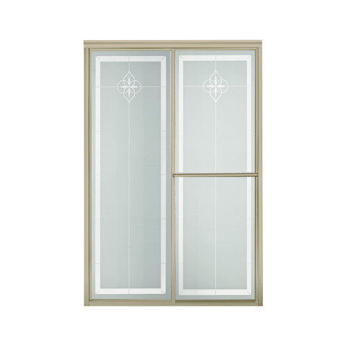 54.375-in to 59.375-in W x 70-in H Sliding Shower Door in Nickel with Templar Glass Pattern