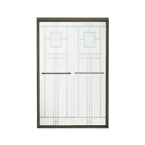 42.625-in to 47.625-in W x 70.0625-in H Frameless Sliding Shower Door in Deep Bronze with Oak Park Glass Pattern
