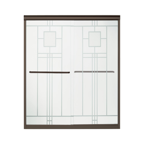 54.625-in to 59.625-in W x 70.0625-in H Frameless Sliding Shower Door in Deep Bronze with Oak Park Glass Pattern