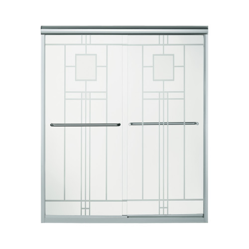 54.625-in to 59.625-in W x 70.0625-in H Frameless Sliding Shower Door in Silver with Oak Park Glass Pattern