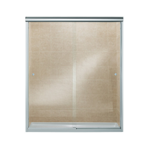 54.62-in to 59.62-in W x 70.06-in H Sliding Shower Door in Silver with Clear Glass