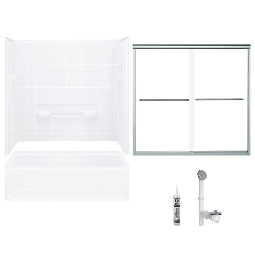 Sterling 6104R-5405SC-0 All Pro 60-in x 30-in Vikrell 5-Piece Bath and Shower Kit with Clear Door
