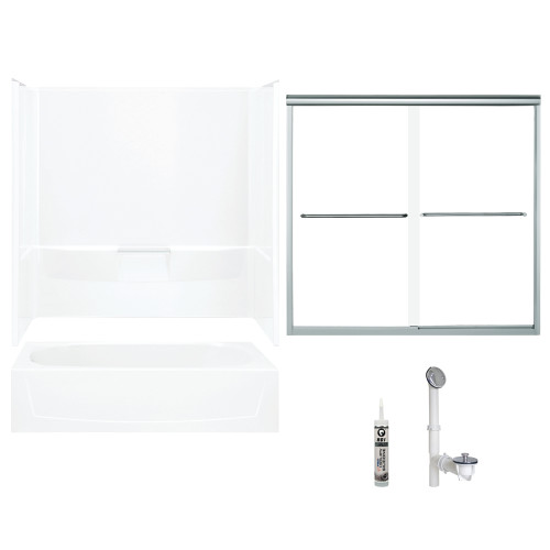Sterling 7104L-5405SC-0 60-in x 29-in Bathtub, Walls and Door Kit, in White/Chrome with Clear Glass