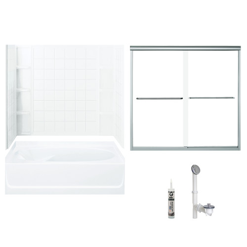 60-in x 36-in Bathtub, Walls and Door Kit, in White/Chrome with Clear Glass