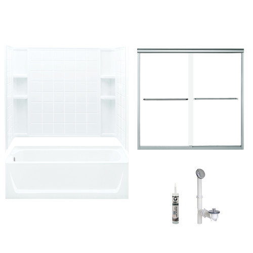 Sterling 7112L-5405SC-0 60-in x 32-in Bathtub, Walls and Door Kit, in White/Chrome with Clear Glass Sterling 7112L-5405SC-0 60-in x 32-in Bathtub, Walls and Door Kit, in White/Chrome with Clear Glass