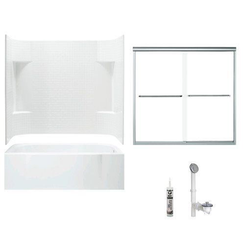 Sterling 7114R-5405SC-D-0 60-in x 30-in Bathtub, Walls and Door Kit, in White/Chrome with Clear Glass