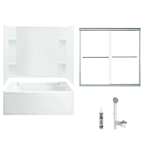Sterling 7115R-5405SC-0 60-in x 32-in Bathtub, Walls and Door Kit, in White/Chrome with Clear Glass