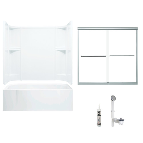 Sterling 7124L-5405SC-0 60-in x 30-in Bathtub, Walls and Door Kit, in White/Chrome with Clear Glass