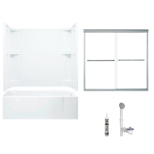 Sterling 7124R-5405SC-0 60-in x 30-in Bathtub, Walls and Door Kit, in White/Chrome with Clear Glass