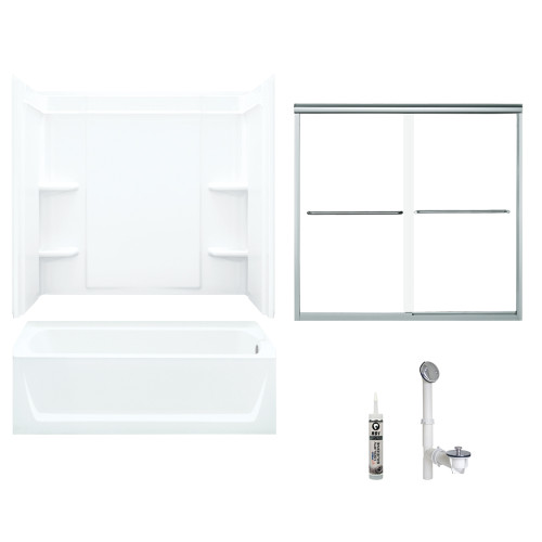 Sterling 7132R-5405SC-D-0 60-in x 32-in Bathtub, Walls and Door Kit, in White/Chrome with Clear Glass