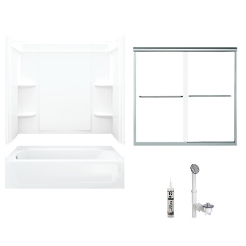 Sterling 7137L-5405SC-0 60-in x 30-in Bathtub, Walls and Door Kit, in White/Chrome with Clear Glass Sterling 7137L-5405SC-0 60-in x 30-in Bathtub, Walls and Door Kit, in White/Chrome with Clear Glass