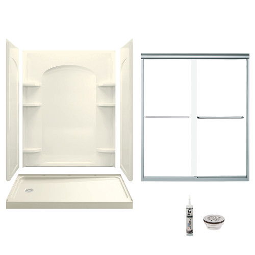 Sterling 7218L-5475SC-B-96 Ensemble 60-in x 32-in Vikrell 5-Piece Shower Kit with Backers/Clear Door