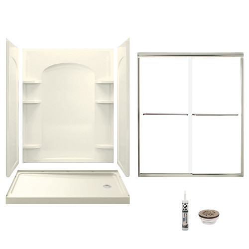 60-in x 32-in Shower Base, Walls and Door Kit, in Biscuit/Nickel with Clear Glass 60-in x 32-in Shower Base, Walls and Door Kit, in Biscuit/Nickel with Clear Glass