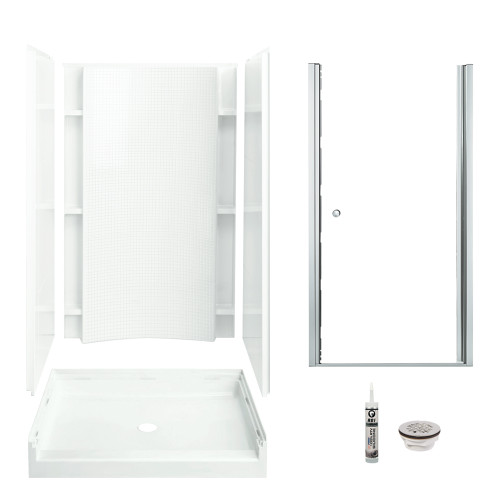 42-in x 36-in Shower Base, Walls and Door Kit, in White/Chrome with Clear Glass