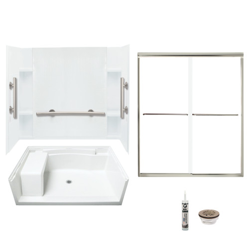 Sterling 7116-5475NC-G-0 Accord 60-in x 36-in Vikrell 5-Piece Shower Kit with Grab Bar and Clear Door