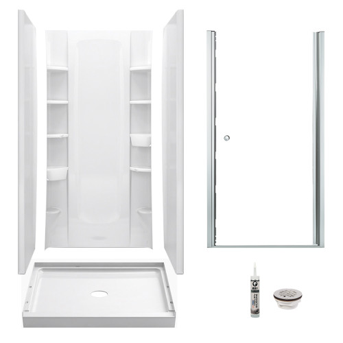 Sterling 7230-6305SC-B-0 Store+ 36-in x 34-in Vikrell 5-Piece Shower Kit with Backers/Clear Door