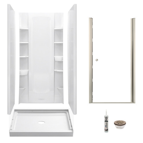 Sterling 7230-6305NC-B-0 Store+ 36-in x 34-in Vikrell 5-Piece Shower Kit with Backers/Clear Door