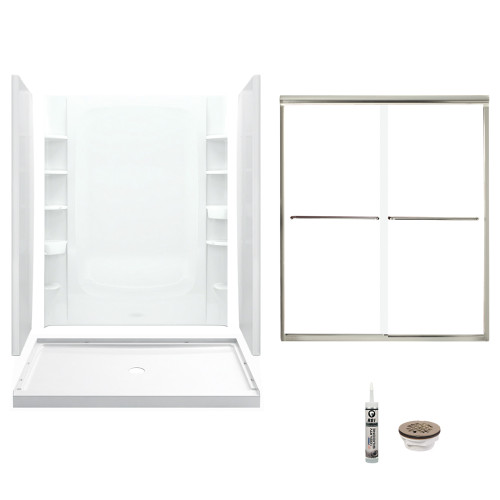 Sterling 7233-5475NC-0 60-in x 34-in Shower Base, Walls and Door Kit, in White/Nickel with Clear Glass Sterling 7233-5475NC-0 60-in x 34-in Shower Base, Walls and Door Kit, in White/Nickel with Clear Glass