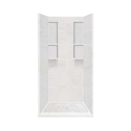 36-in x 36-in x 83-in Solid Surface Alcove Shower Kit in White Carrara