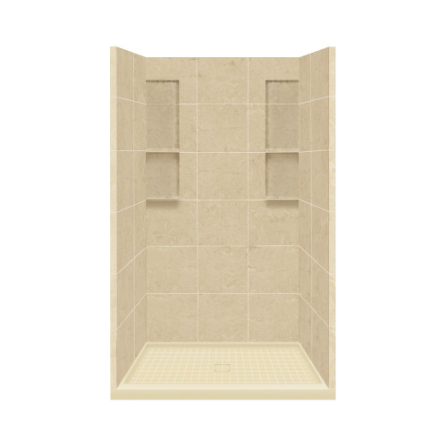 34-in x 48-in x 83-in Solid Surface Alcove Shower Kit in Almond Sky