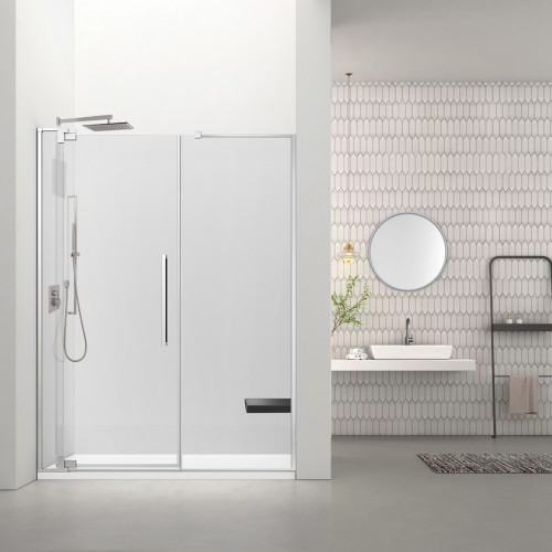 RDPD6676108C-BS Rynolds Duo 66-in x 76-in Pivot Shower Door With 5/16-in Clear Glass And Sabrina Double-Sided Handles, Brushed Stainless