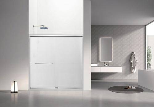 Stratford 60-in x 60-in Bypass Shower Door With 5/16-in Full Frost Glass And Round Tube Handles, Polished Chrome