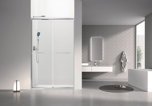 Stratford 48-in x 78-in Bypass Shower Door With 5/16-in Clear Glass And Round Tube Handles, Polished Chrome