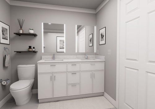 60-in x 21-in x 35-in Ready to Assemble Slim Shaker Vanity Combo Base Cabinet With Center Drawer Stack, White, VSD60-3D-RTA-FR02-WH