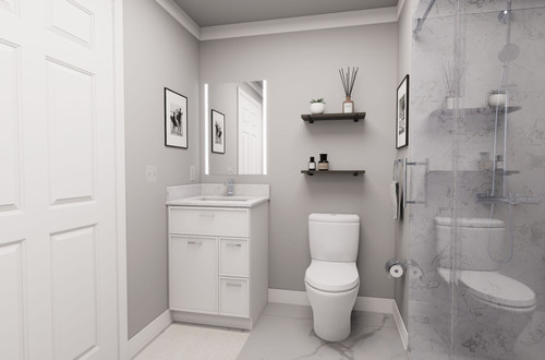 24-in x 21-in x 35-in Ready to Assemble Slim Shaker Vanity Combo Base Cabinet With Two Drawers on Right, White, V2421DR-2D-RTA-FR02-WH