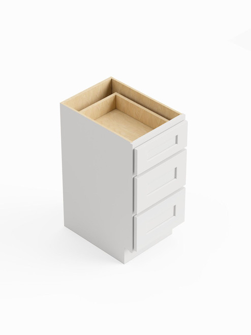 15-in x 21-in x 35-in Ready To Assemble Shaker Vanity Three Drawer Base Cabinet, White, 3VDB15-RTA-FR01-WH