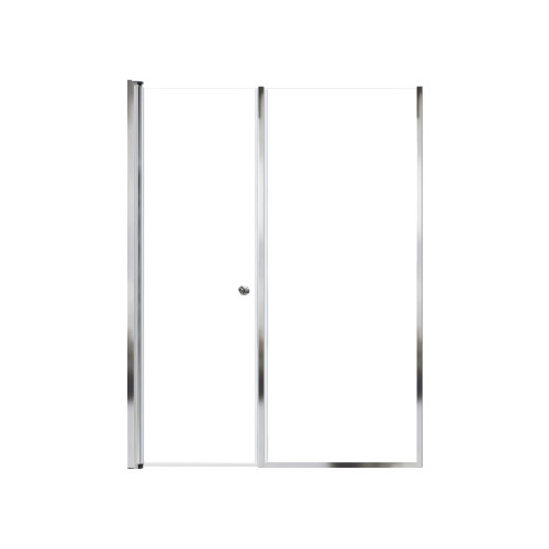 Lyna 53-in x 70-in Pivot Shower Door And Fixed Panel With 1/4-in Clear Glass And Double-Sided Knob Handles, Polished Chrome