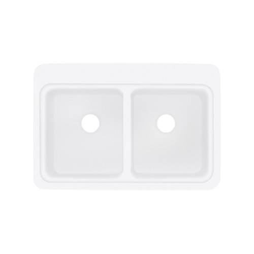 33-in x 22-in Solid Surface Kitchen Sink with Double Equal Bowls, Drop-in Installation, in White
