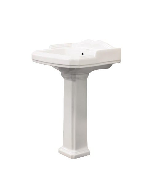 Vitreous China 2-Piece Pedestal Lavatory with 4-in Centerset in White Vitreous China 2-Piece Pedestal Lavatory with 4-in Centerset in White