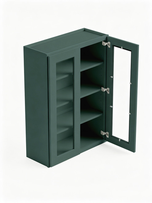 36 in. x 42 in. Ready to Assemble Wall Cabinet with Double Remington Frame Clear Glass Doors, Green