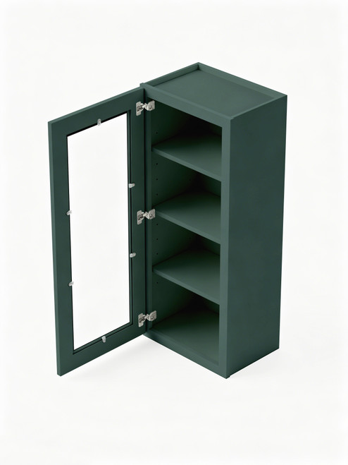 9 in. x 42 in. Ready to Assemble Wall Cabinet with Single Remington Frame Clear Glass Door, Green