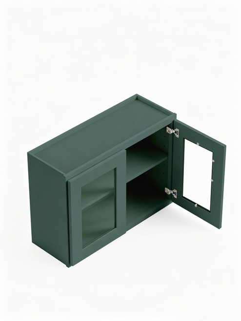 27 in. x 24 in. Ready to Assemble Wall Cabinet with Remington Frame Clear Glass Door, Green