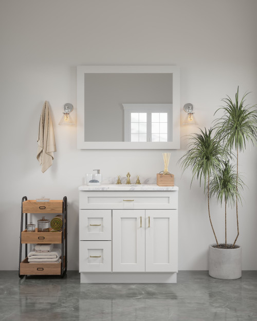 42-in x 34-in Shaker Framed Vanity Mirror, White