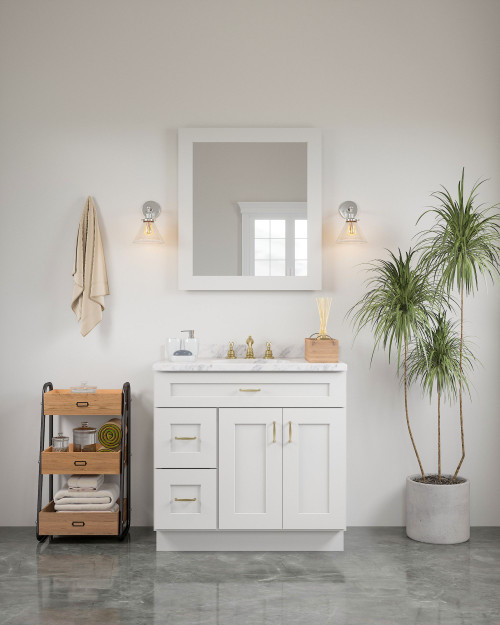 30-in x 34-in Shaker Framed Vanity Mirror, White