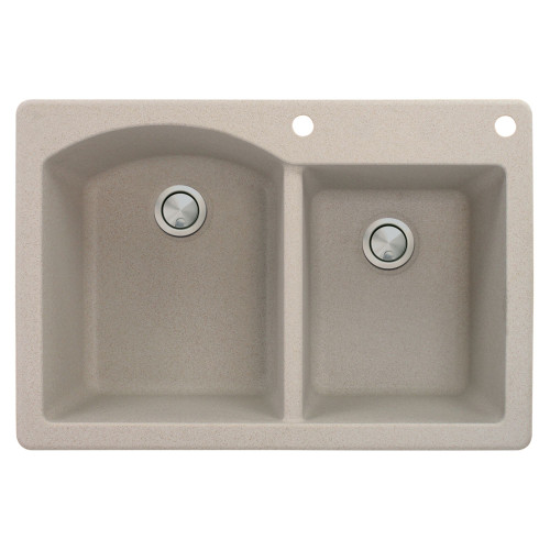 33-in X 22-in X 9.5-in silQ Granite Kitchen Sink with 1-3/4 D-Shaped Double Offset bowls, Drop-in Installation with 2 BE Faucet Holes, In Cafe Latte
