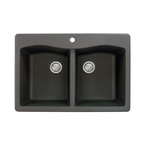 33-in x 22-in x 9.5-in silQ Granite Kitchen Sink with Double Equal bowls, Drop-in Installation with 1 Pre-Drilled Center Faucet Hole, in Black 33-in x 22-in x 9.5-in silQ Granite Kitchen Sink with Double Equal bowls, Drop-in Installation with 1 Pre-Drilled Center Faucet Hole, in Black