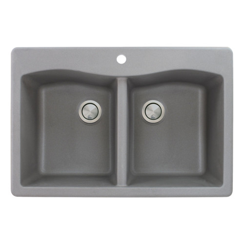 33-in x 22-in x 9.5-in silQ Granite Kitchen Sink with Double Equal bowls, Drop-in Installation with 1 Pre-Drilled Center Faucet Hole, in Grey 33-in x 22-in x 9.5-in silQ Granite Kitchen Sink with Double Equal bowls, Drop-in Installation with 1 Pre-Drilled Center Faucet Hole, in Grey