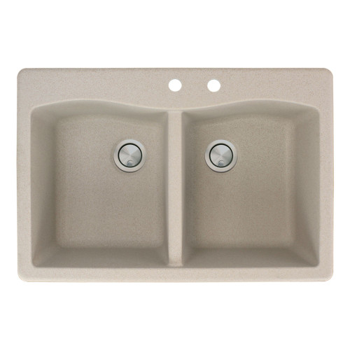 33-in X 22-in X 9.5-in silQ Granite Kitchen Sink with Double Equal bowls, Drop-in Installation with 2 CD Faucet Holes, in Café Latte 33-in X 22-in X 9.5-in silQ Granite Kitchen Sink with Double Equal bowls, Drop-in Installation with 2 CD Faucet Holes, in Café Latte