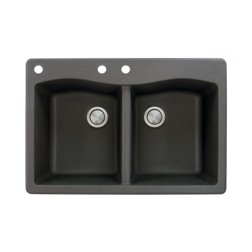 33-in X 22-in X 9.5-in silQ Granite Kitchen Sink with Double Equal bowls, Drop-in Installation with 3 CAB Faucet Holes, in Black