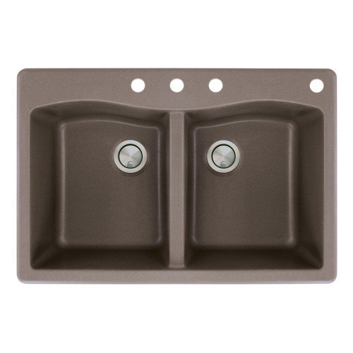 33-in X 22-in X 9.5-in silQ Granite Kitchen Sink with Double Equal bowls, Drop-in Installation with 4 CBDE Faucet Holes, in Espresso 33-in X 22-in X 9.5-in silQ Granite Kitchen Sink with Double Equal bowls, Drop-in Installation with 4 CBDE Faucet Holes, in Espresso