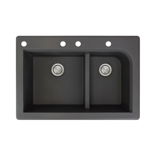 33-in X 22-in X 9.5-in silQ Granite Kitchen Sink with 1-3/4 J-Shaped Double Offset Bowls, Drop-in Installation, with 4 CABE Faucet Holes, In Black 33-in X 22-in X 9.5-in silQ Granite Kitchen Sink with 1-3/4 J-Shaped Double Offset Bowls, Drop-in Installation, with 4 CABE Faucet Holes, In Black