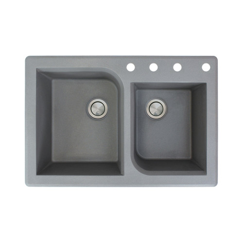 33-in X 22-in X 9.5-in silQ Granite Kitchen Sink with 1-3/4 Double Offset Bowls, Drop-in Installation, with 4 ABCD Faucet Holes, In Grey