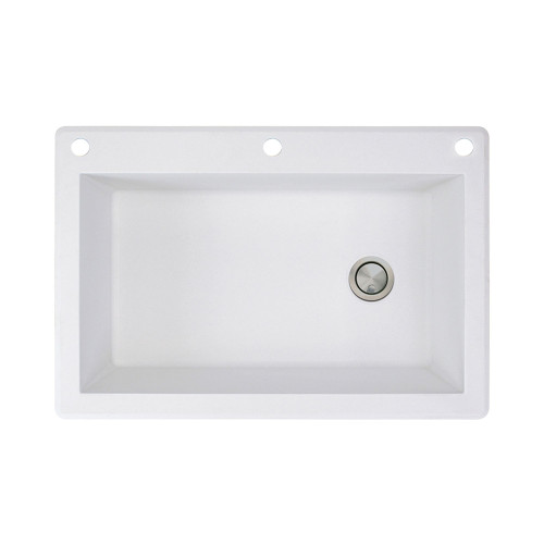 33-in X 22-in X 9.5-in silQ Granite Kitchen Sink with Super Single Offset Bowl, Drop-in Installation, with 3 CAE Faucet Holes, In White 33-in X 22-in X 9.5-in silQ Granite Kitchen Sink with Super Single Offset Bowl, Drop-in Installation, with 3 CAE Faucet Holes, In White