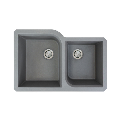 31.75-in x 20.75-in x 9.5-in silQ Granite Kitchen Sink with 1-3/4 Offset Double bowls, Undermount Installation, in Grey 31.75-in x 20.75-in x 9.5-in silQ Granite Kitchen Sink with 1-3/4 Offset Double bowls, Undermount Installation, in Grey