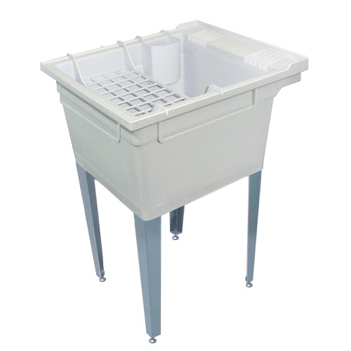 22.375-in W x 26-in D x 34.75-in H Floor-Mounted Laundry Tub with Steel Legs and Accessory Kit, in Grey 22.375-in W x 26-in D x 34.75-in H Floor-Mounted Laundry Tub with Steel Legs and Accessory Kit, in Grey